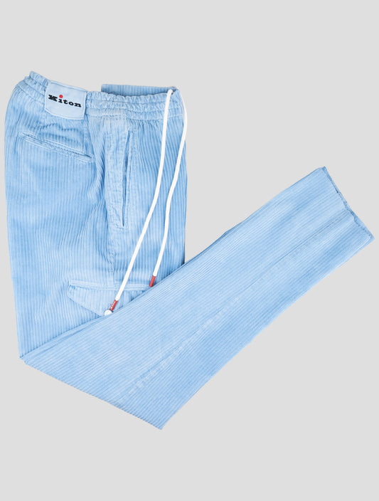 Kiton Light Blue Cotton Ea Cargo Velvet Pants