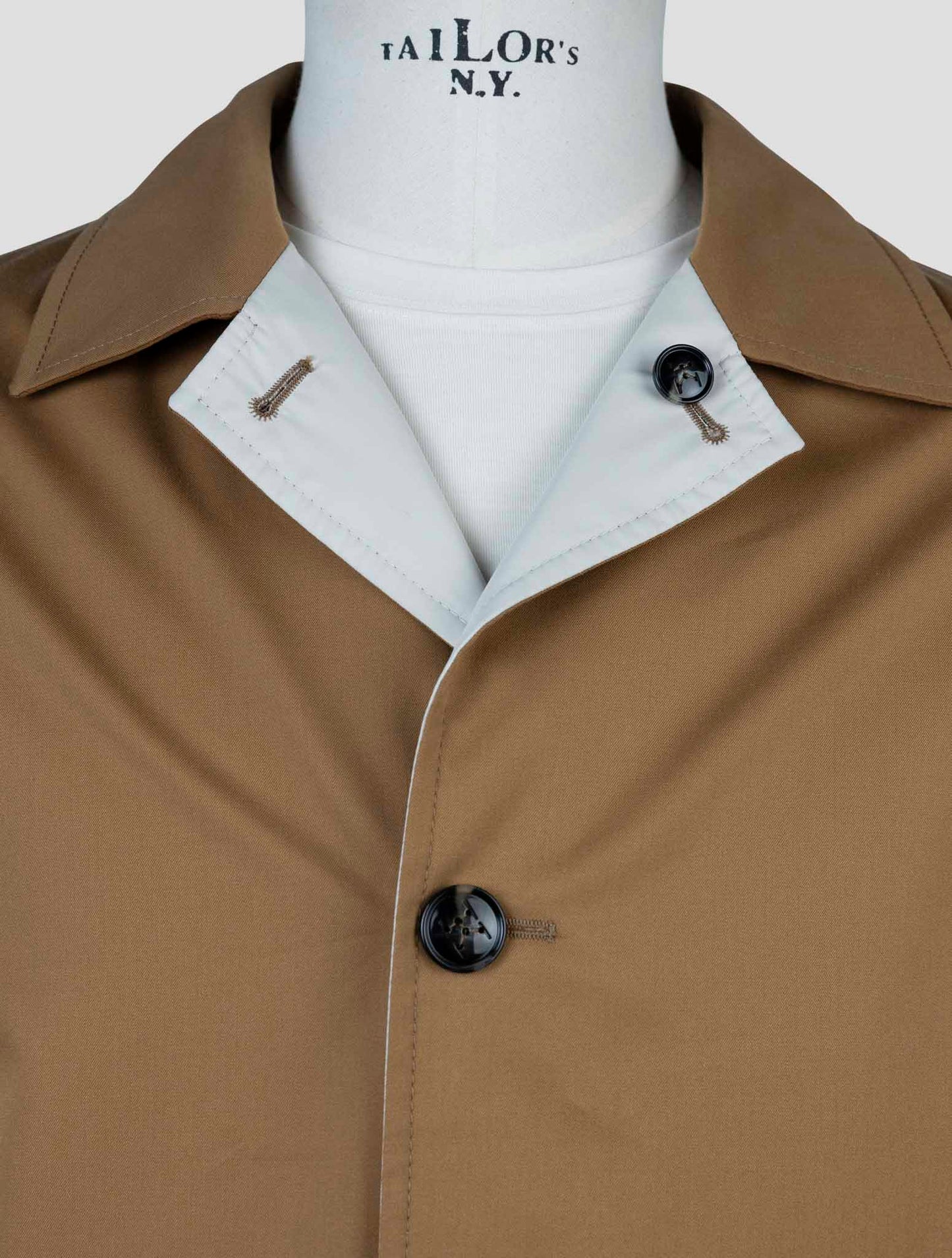 kiton Brown Beige Cotton Virgin Wool Reverse Overcoat