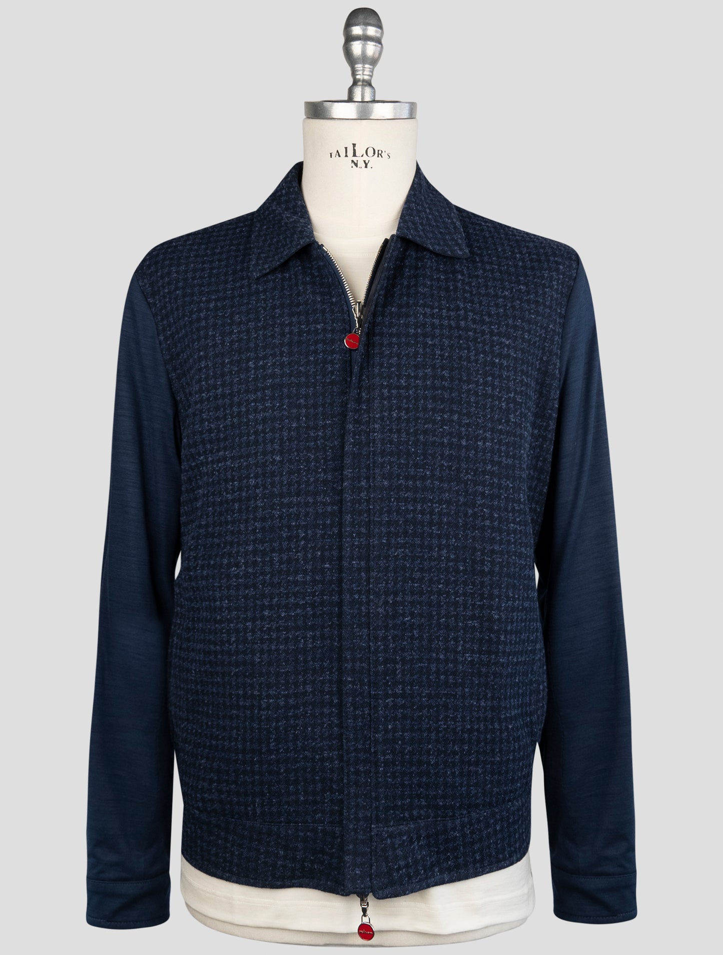 Kiton Blue Cotton Virgin Wool Silk Pl Leather Suede Reverse Coat
