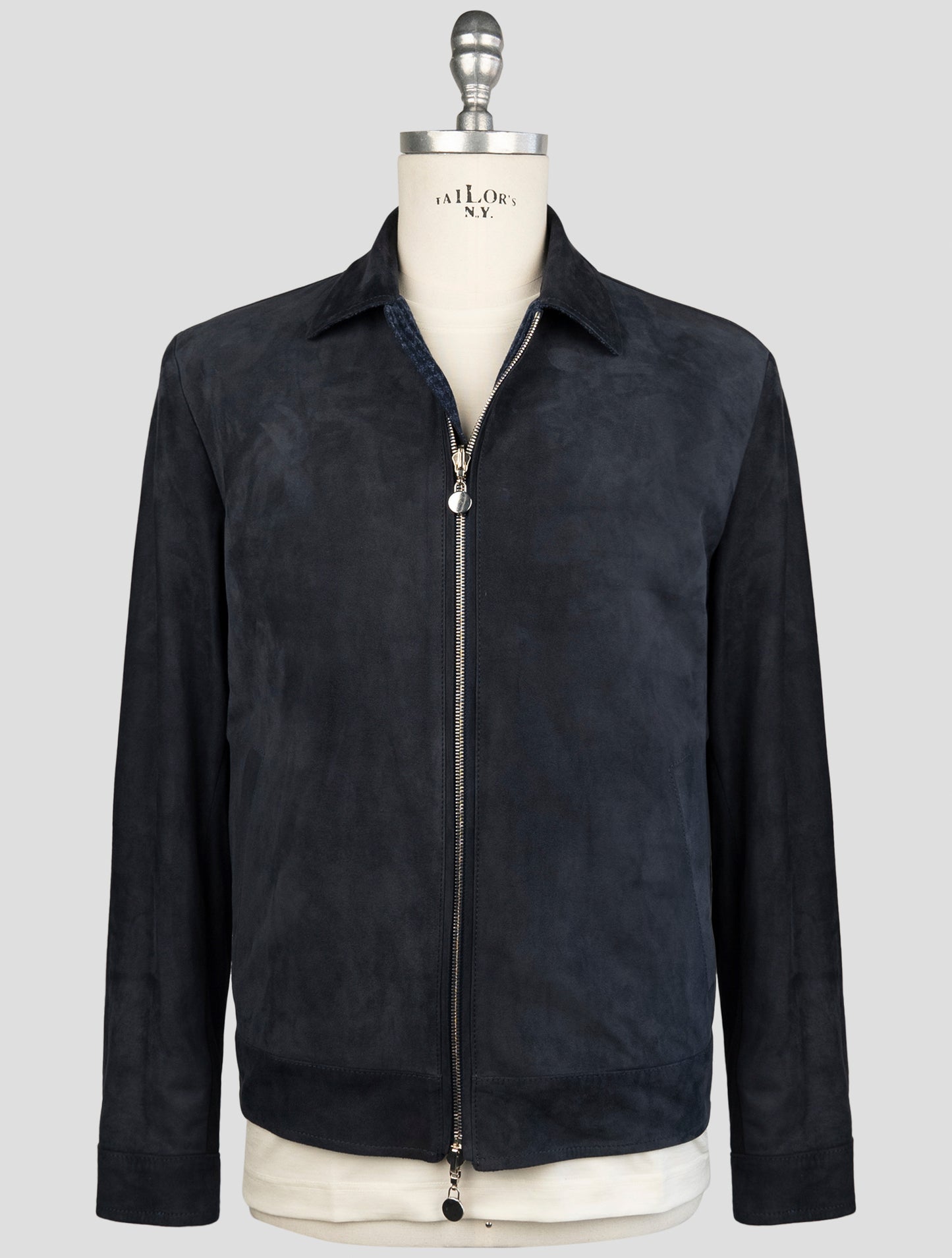 Kiton Blue Cotton Virgin Wool Silk Pl Leather Suede Reverse Coat