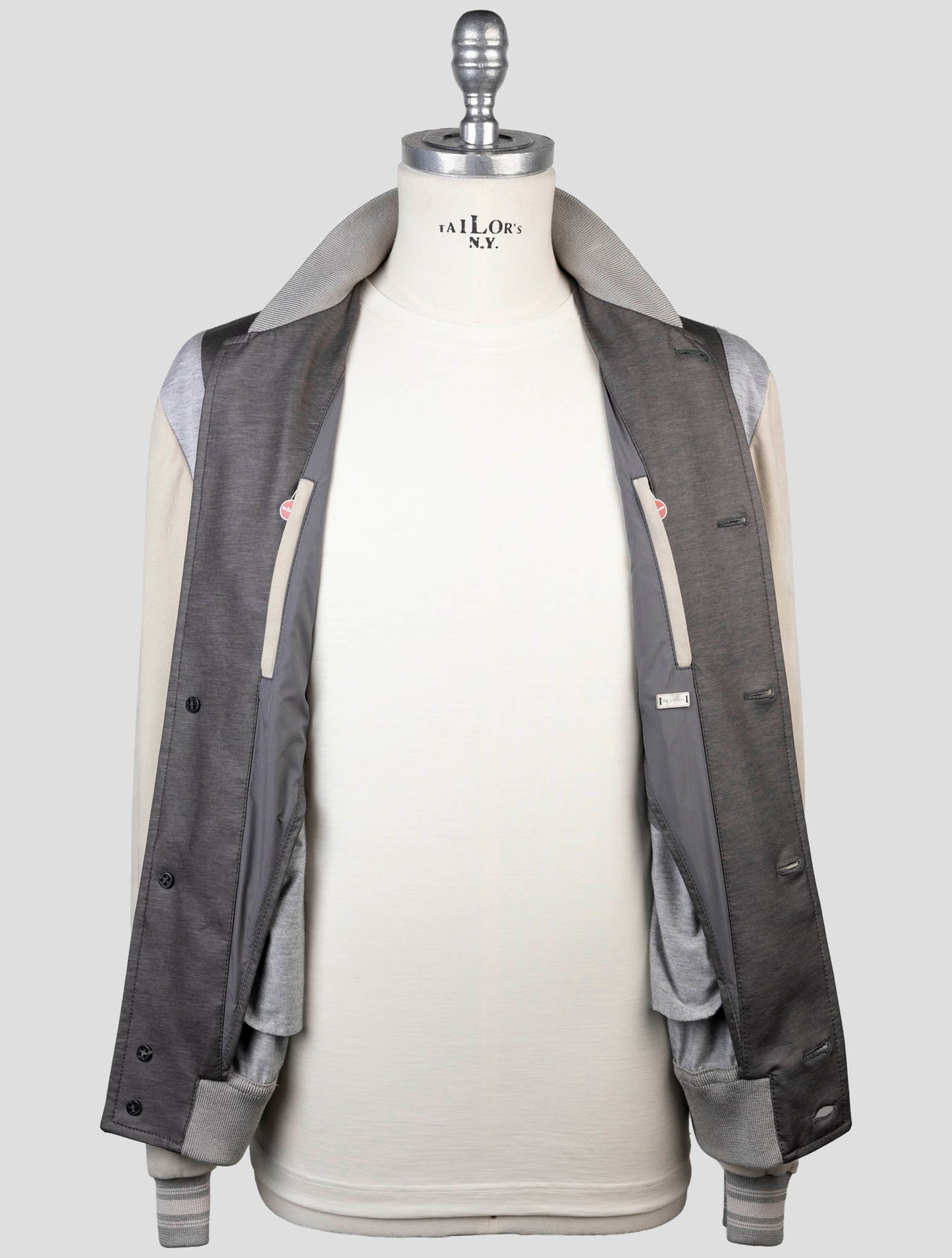 Kiton Gray Viscose Pu Ea Leather Coat