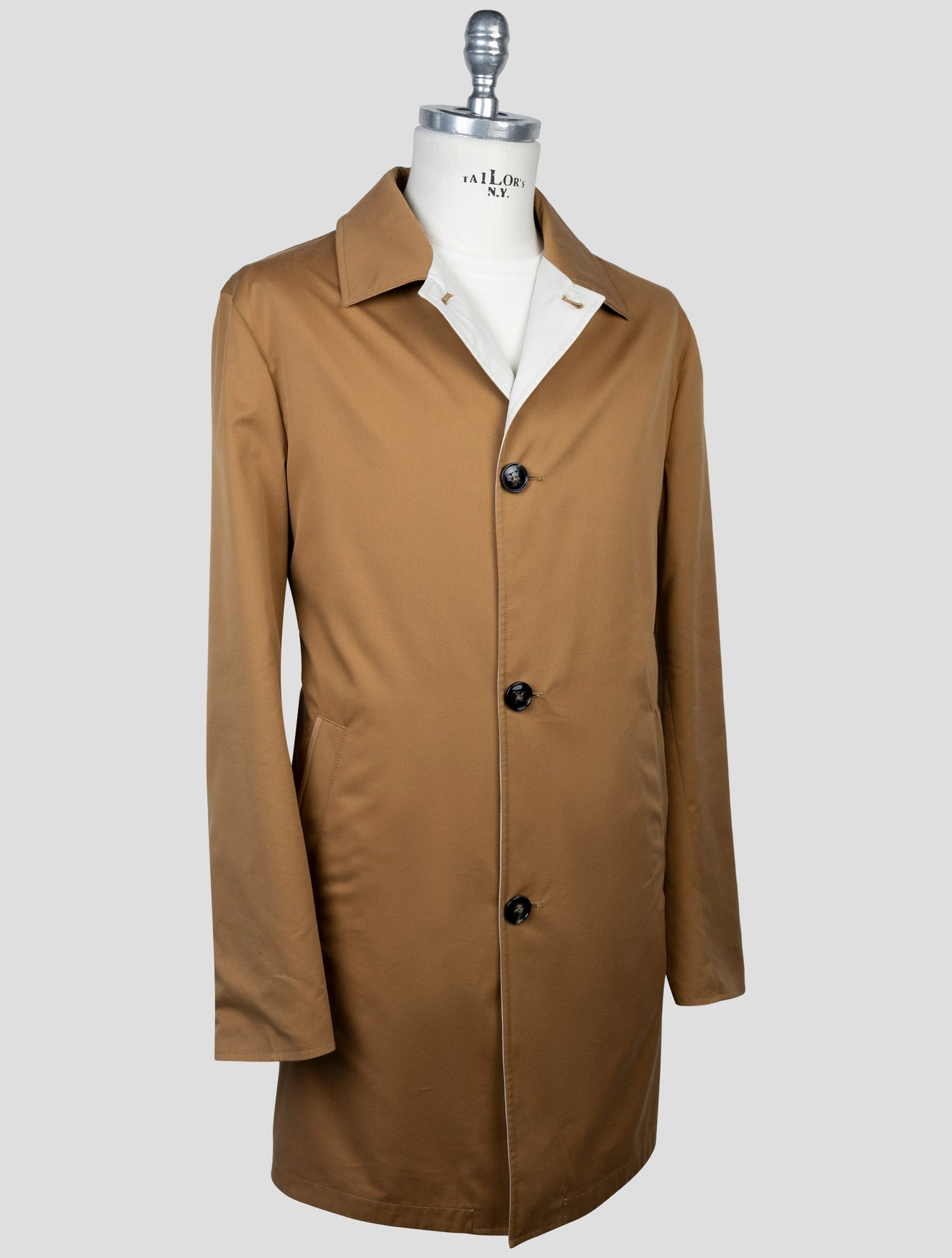 Kiton Brown Beige Cotton Virgin Wool Reverse Overcoat