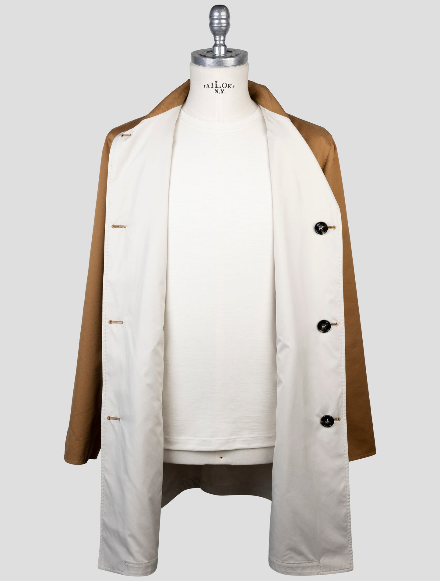 Kiton Brown Beige Cotton Virgin Wool Reverse Overcoat