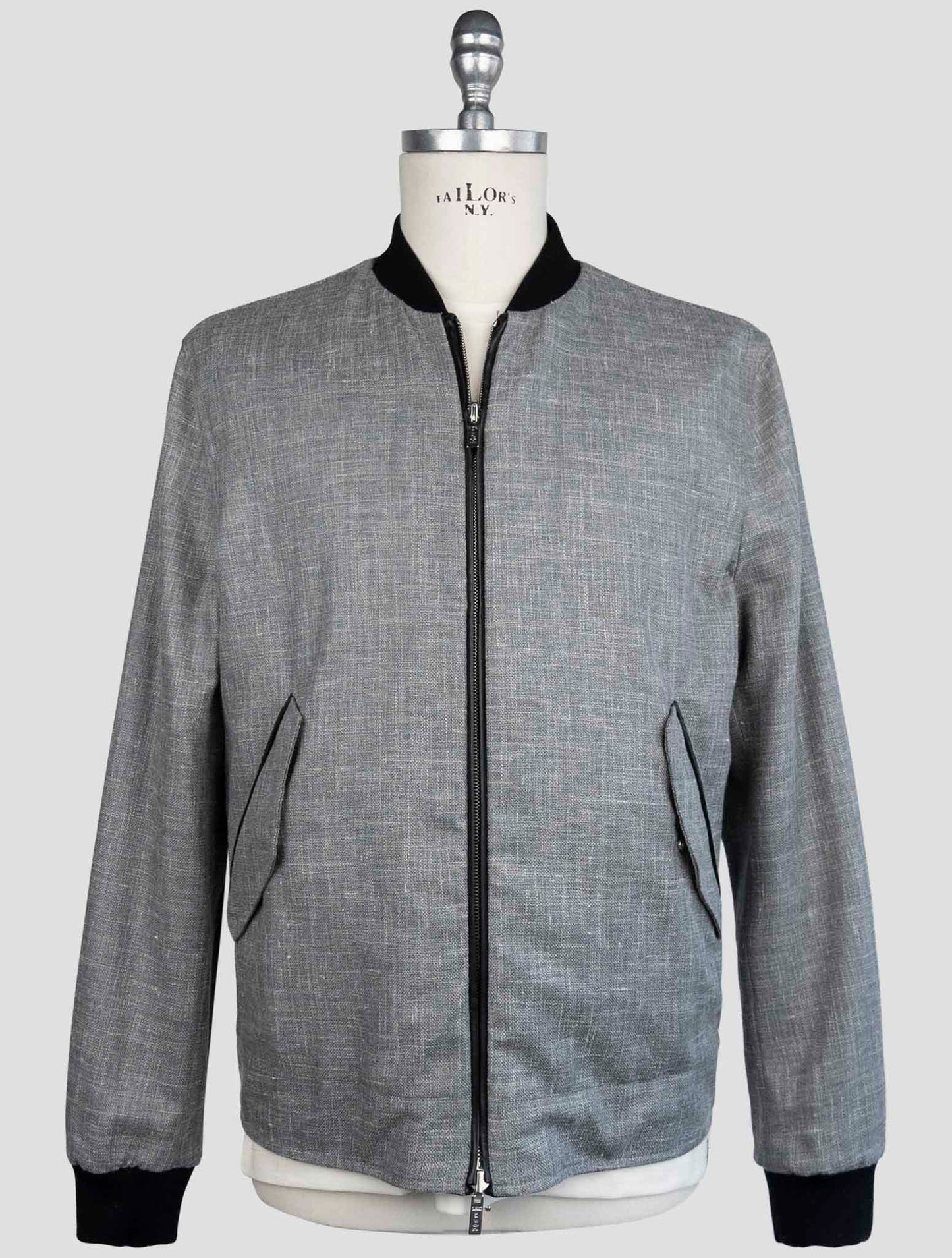 Kiton Black Gray Leather Cashmere Silk Virgin Wool Linen Pa Coat