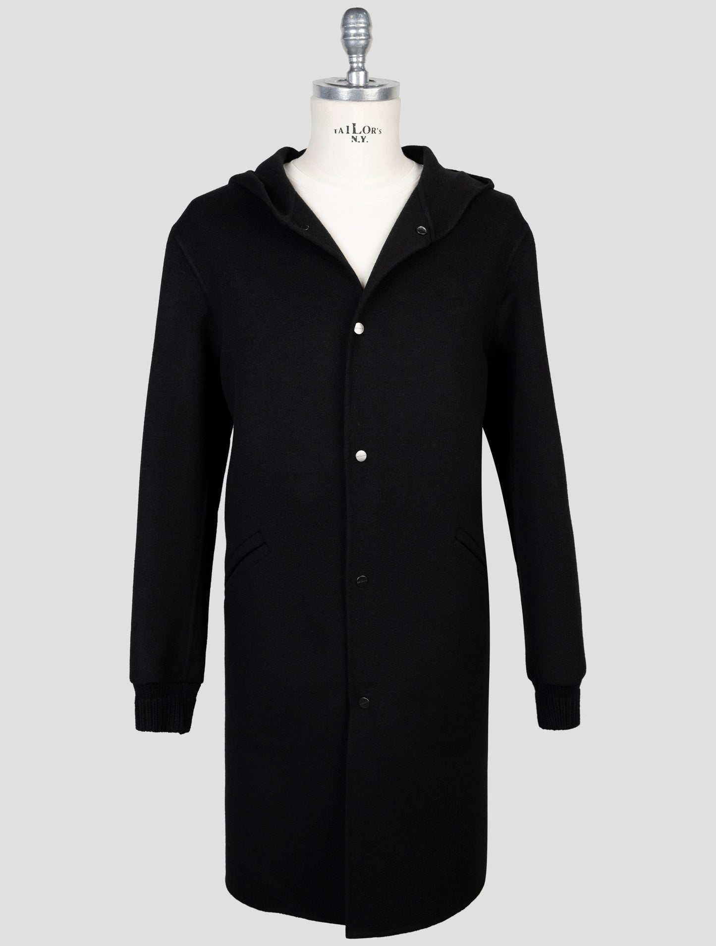 Kiton Black Wool Cashmere Overcoat