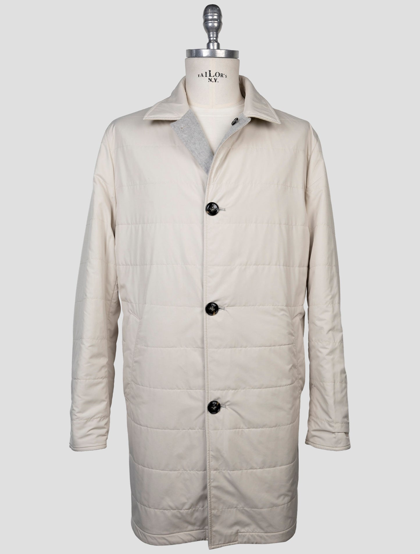 Kiton Gray Beige Cashmere Reverse Overcoat