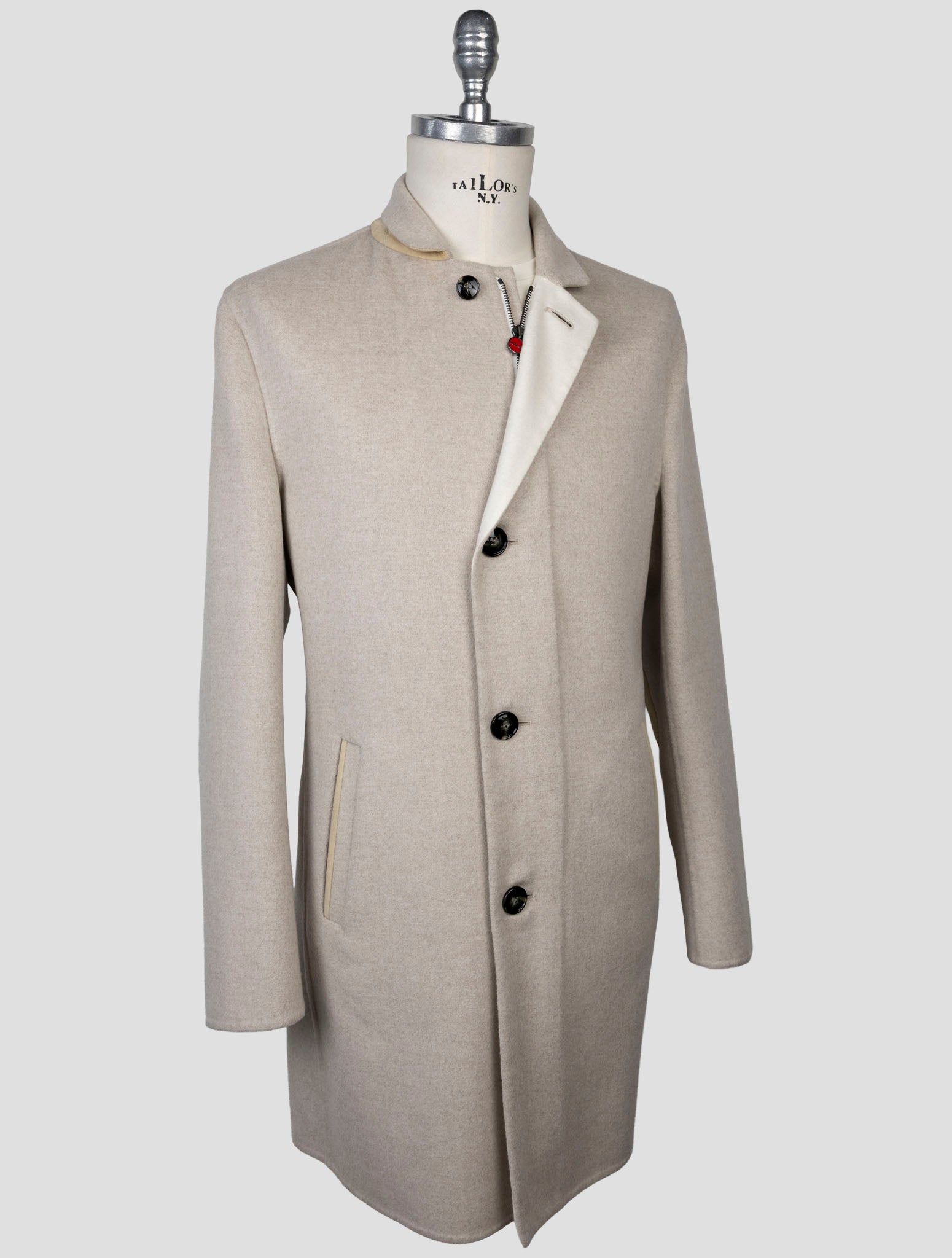 Kiton Beige Cashmere Silk Overcoat