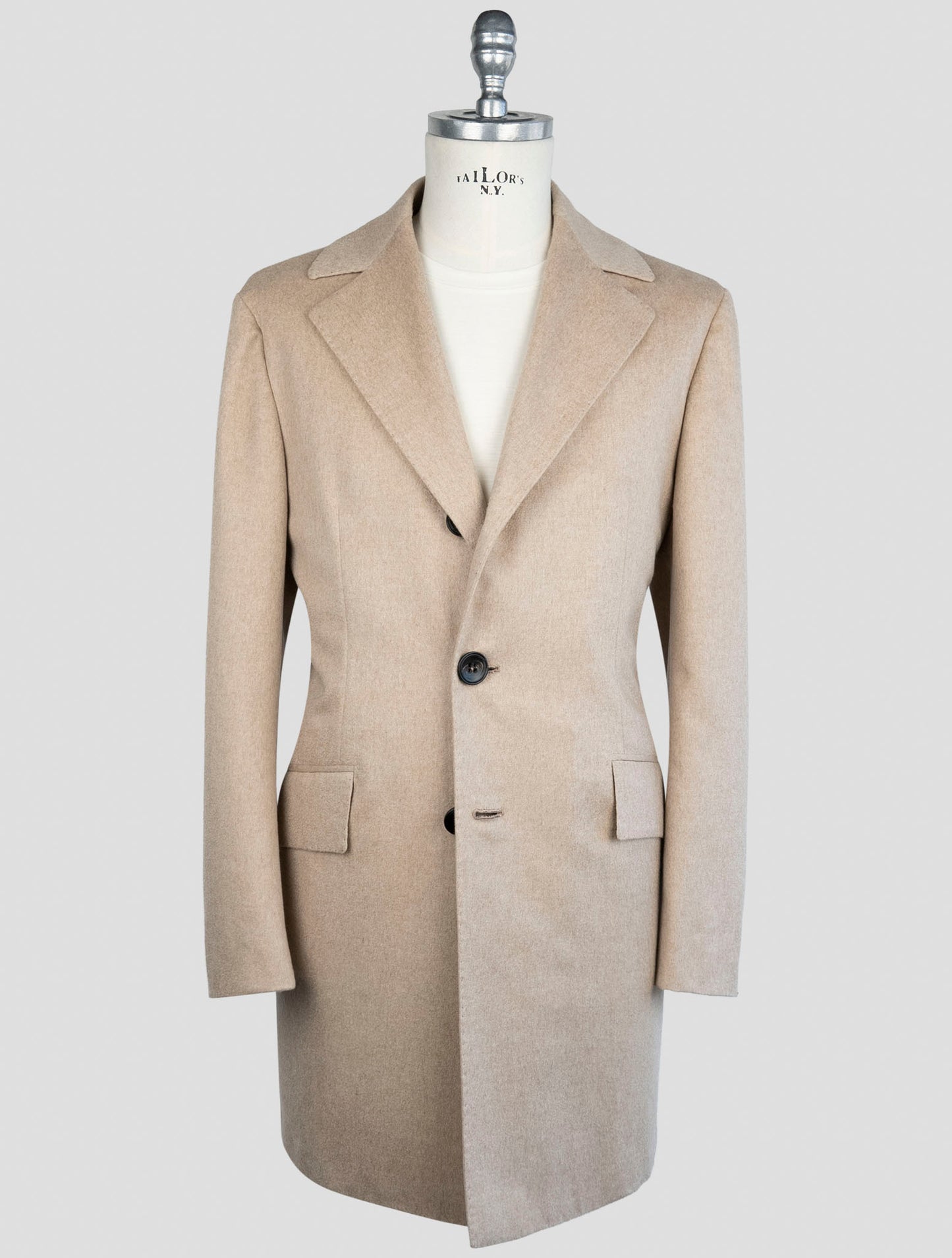 kiton Beige Cashmere Overcoat