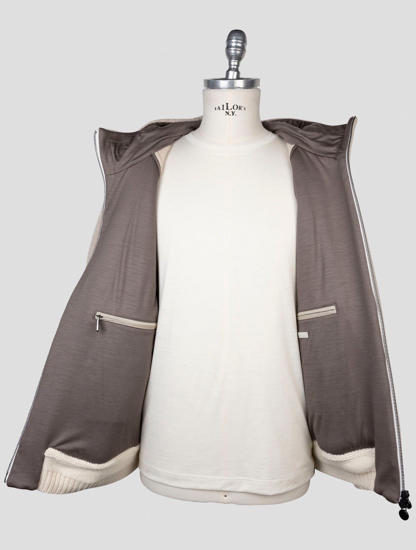 kiton Beige Virgin Wool Silk Coat