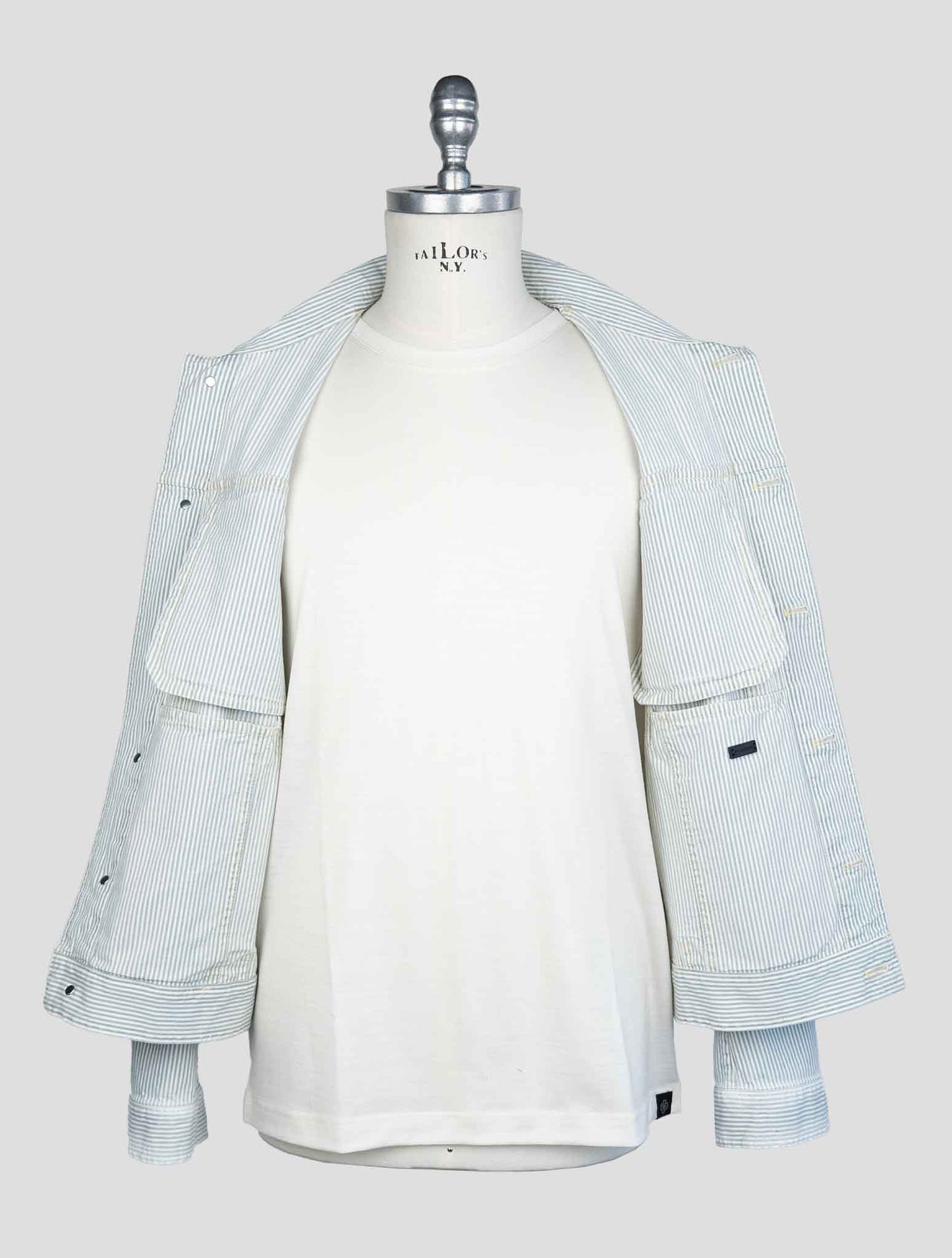 Kiton Light Blue White Cotton Ea Coat