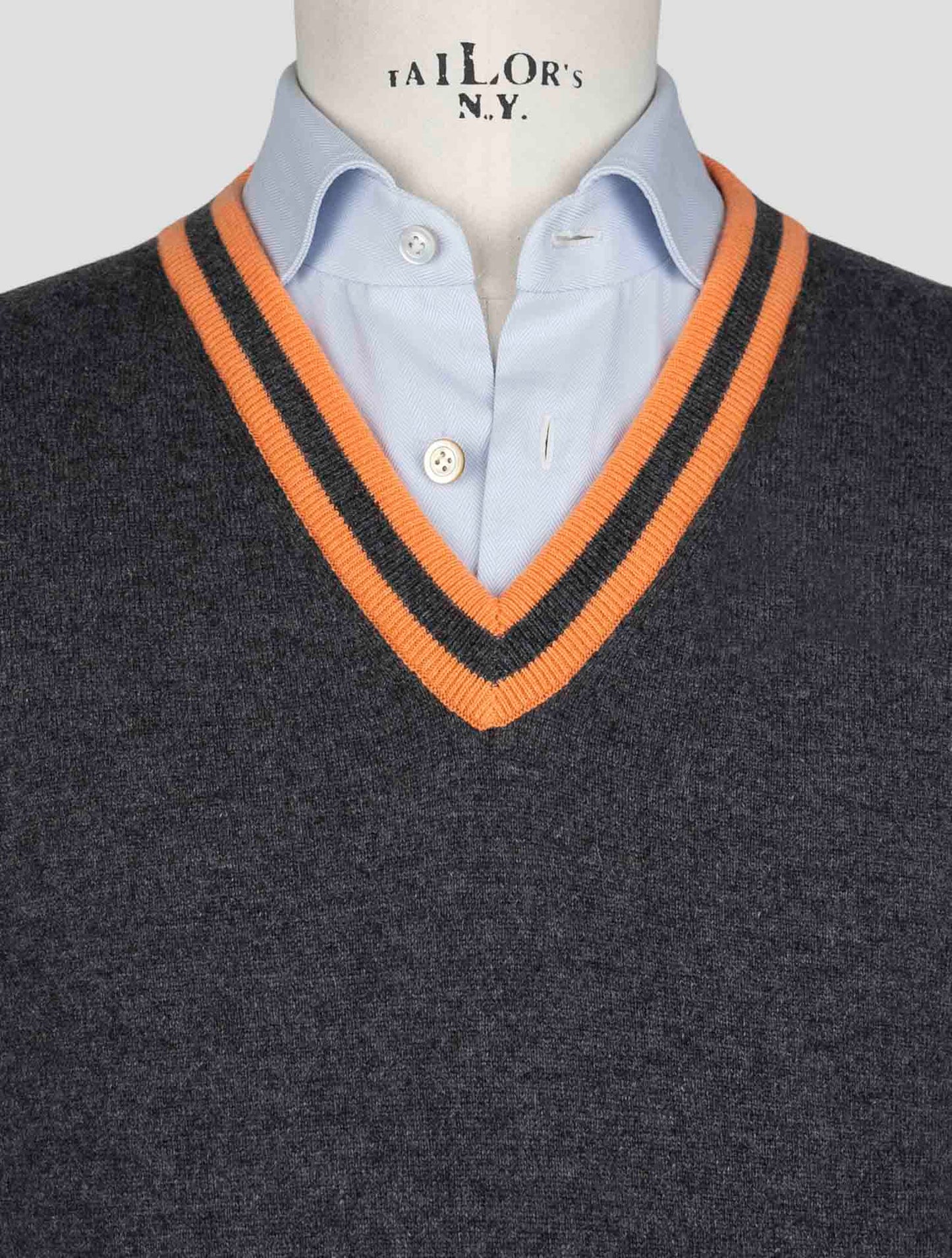 Kiton Orange Cashmere Sweater V-Neck