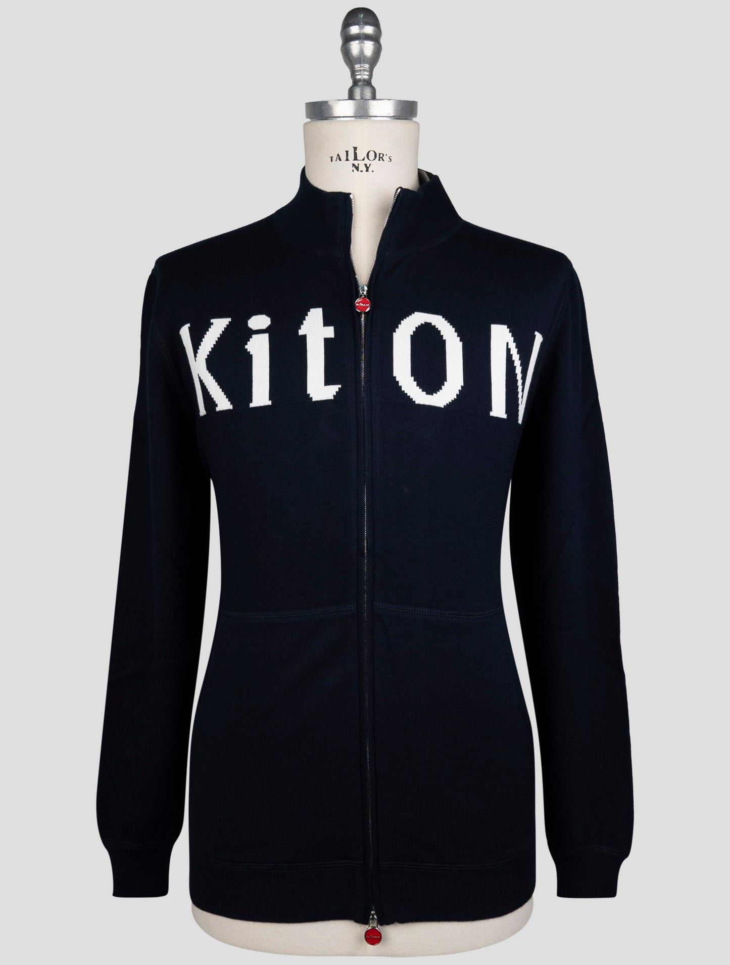 Kiton Blue Cotton Sweater Full Zip