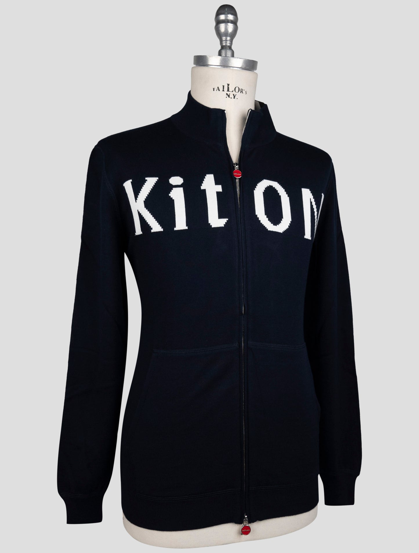 Kiton Blue Cotton Sweater Full Zip