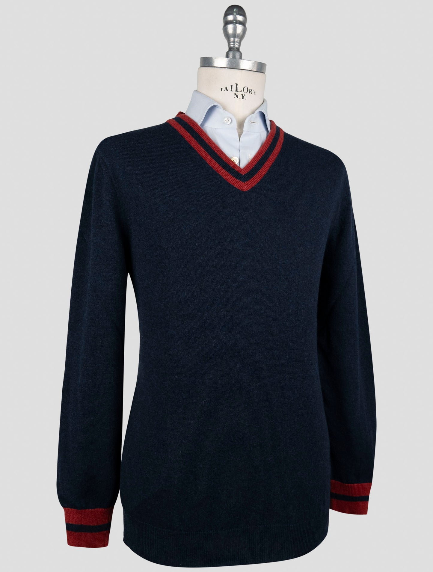 Kiton Blue Cashmere Sweater V-Neck
