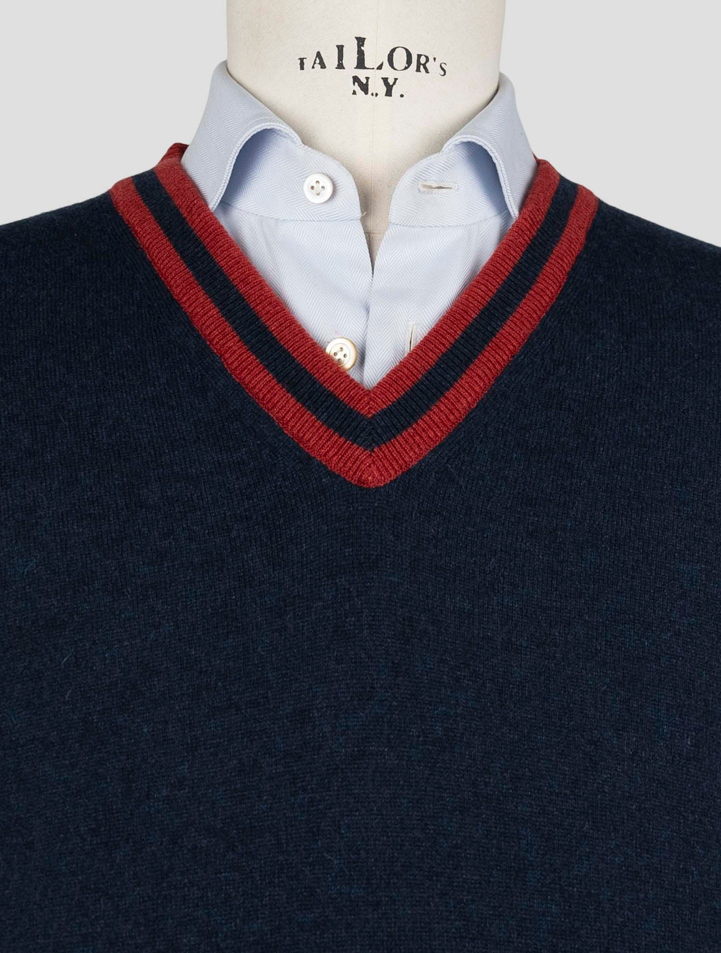 Kiton Blue Cashmere Sweater V-Neck