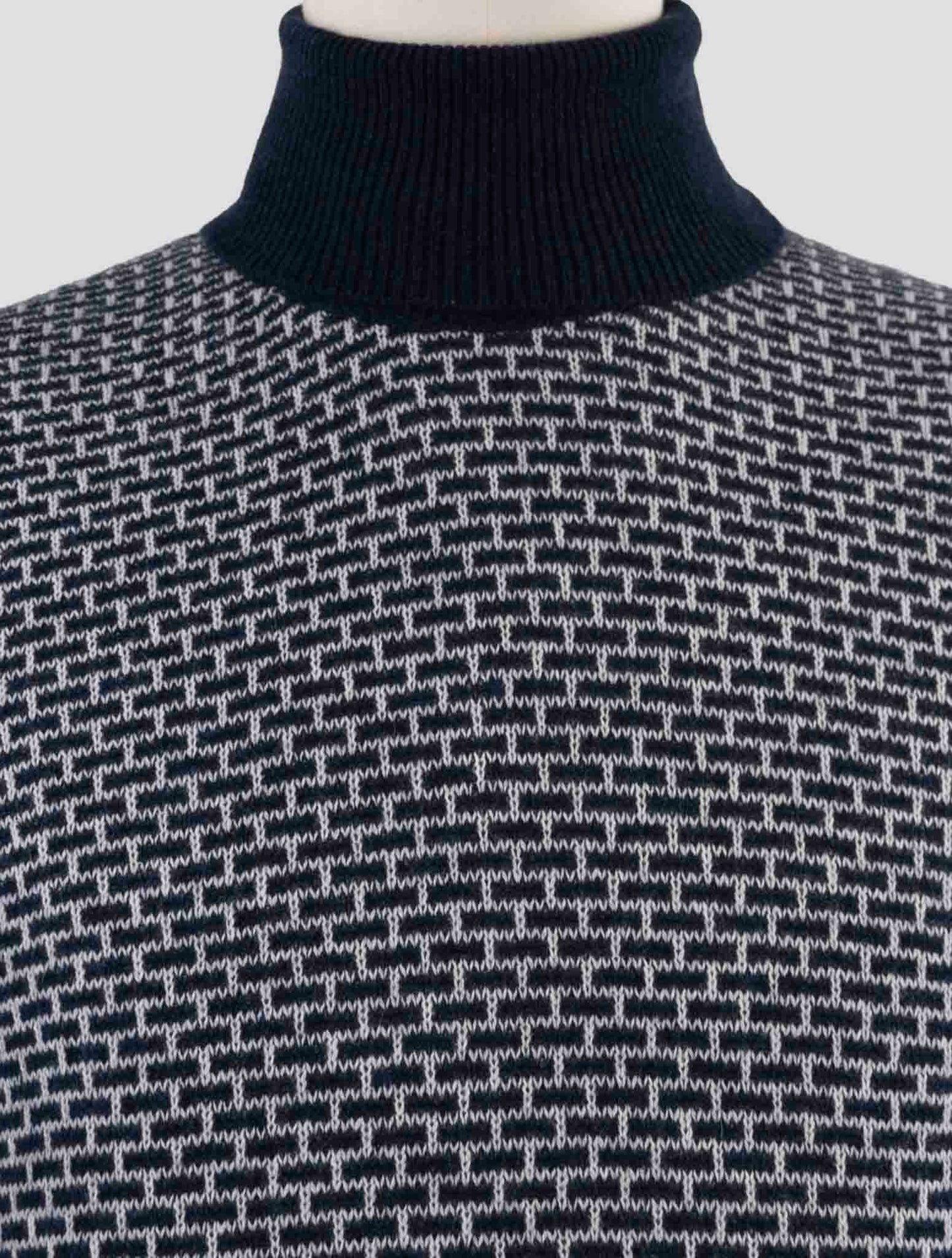 Kiton Blue White Cashmere Sweater Turtleneck