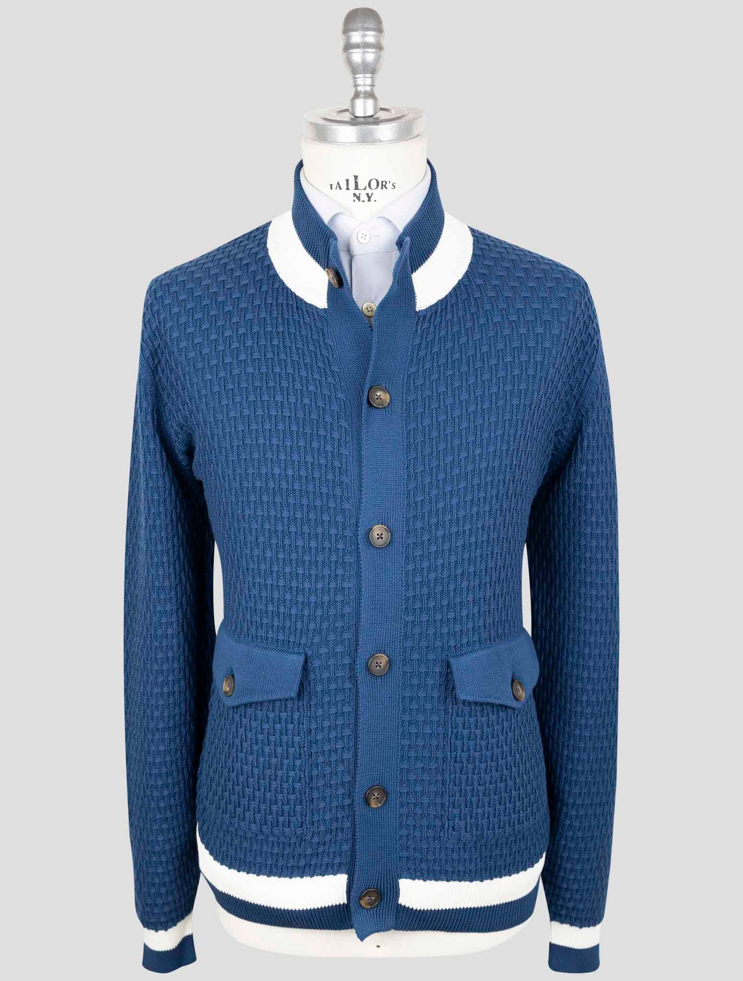 Kiton Blue Cotton Sweater Cardigan