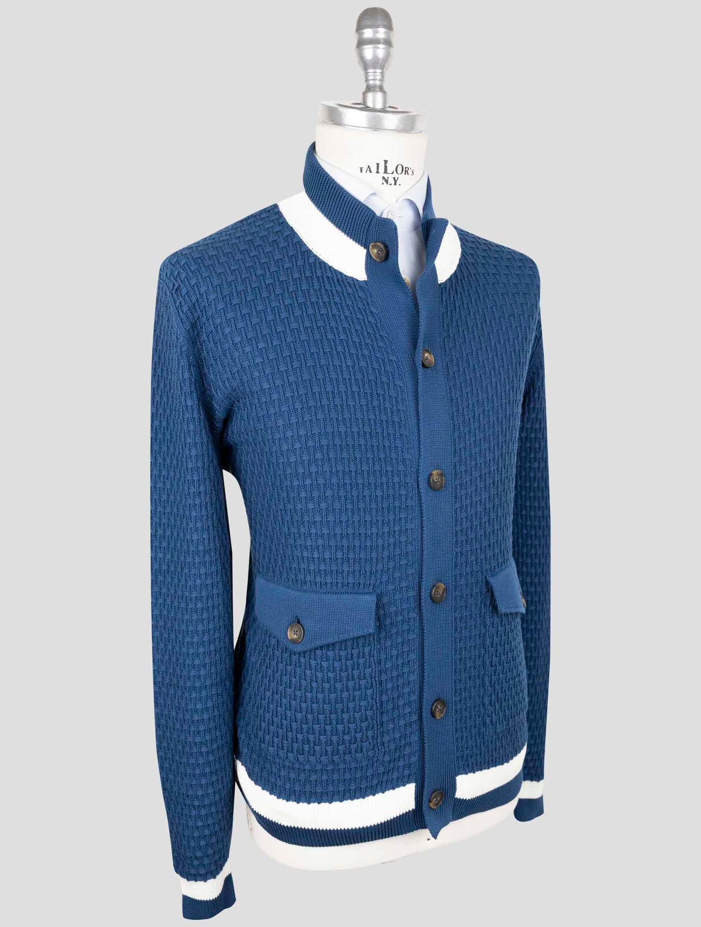 Kiton Blue Cotton Sweater Cardigan