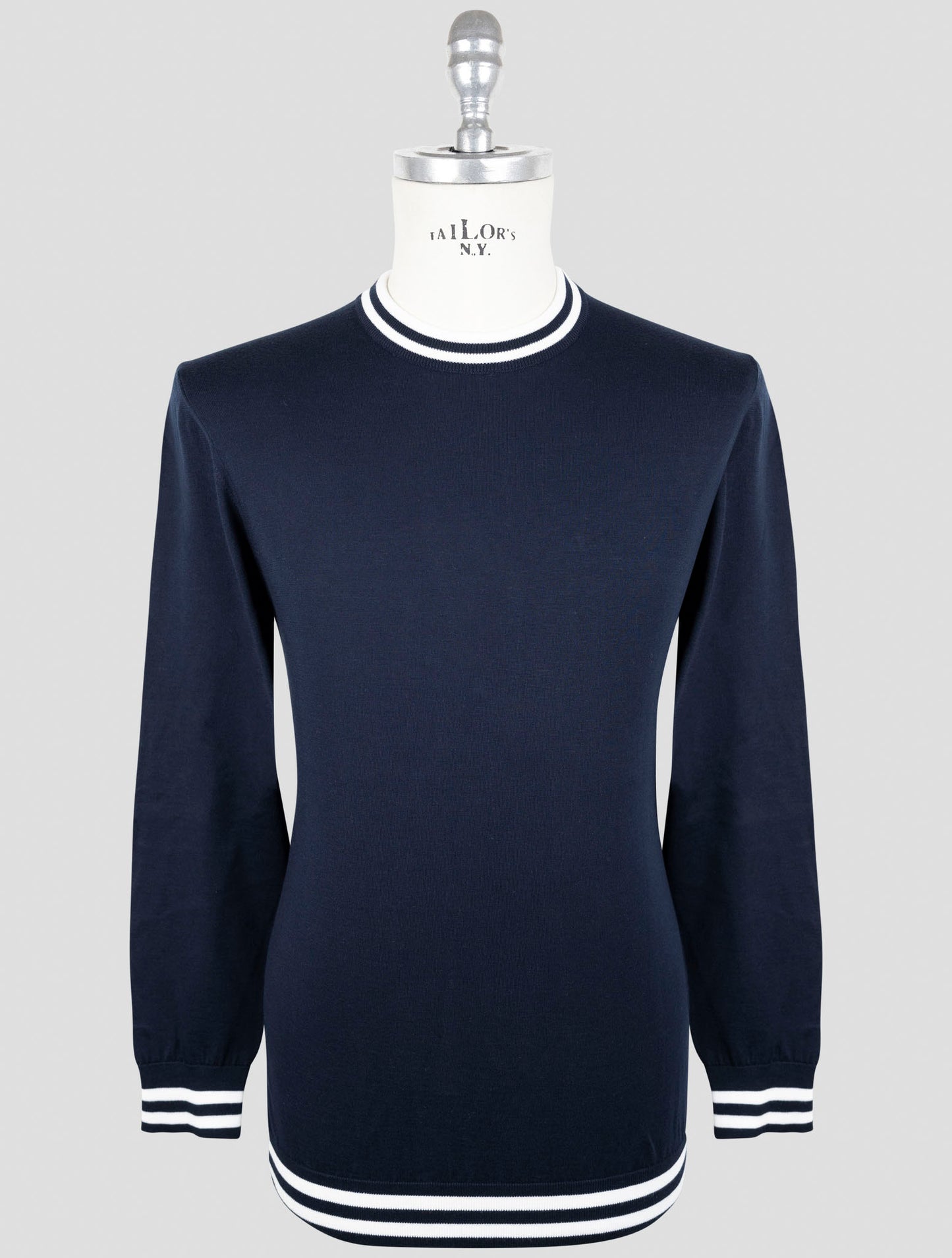 Kiton Blue Cotton Sweater Crewneck