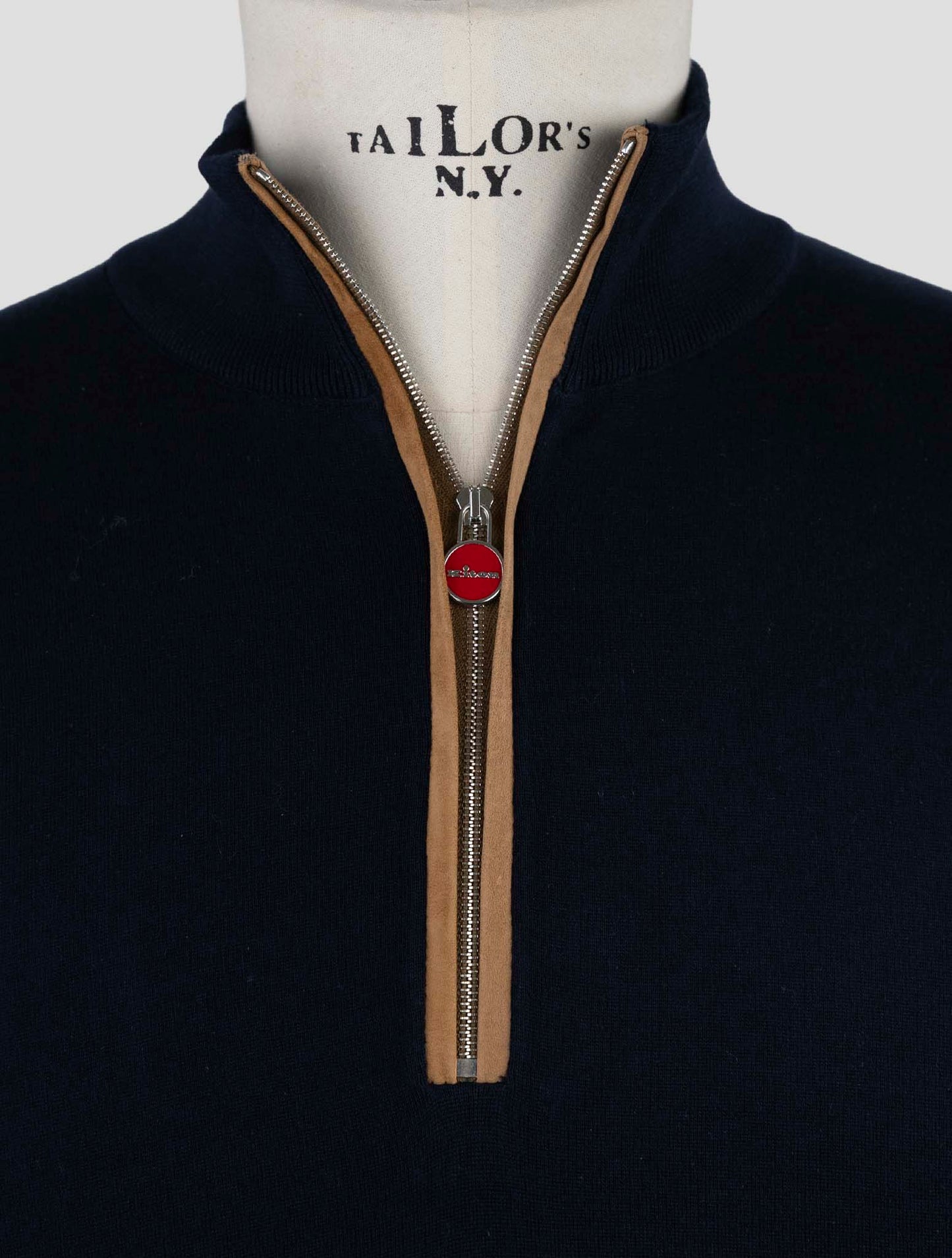 Kiton Blue Cotton Sweater Half Zip