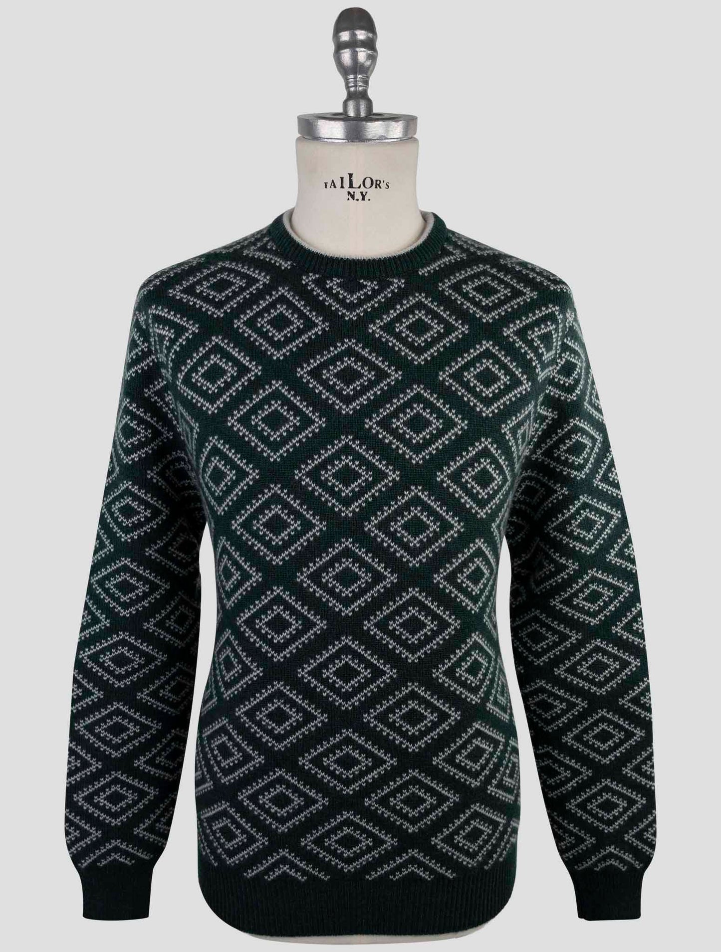 Kiton Green White Cashmere Sweater Crewneck