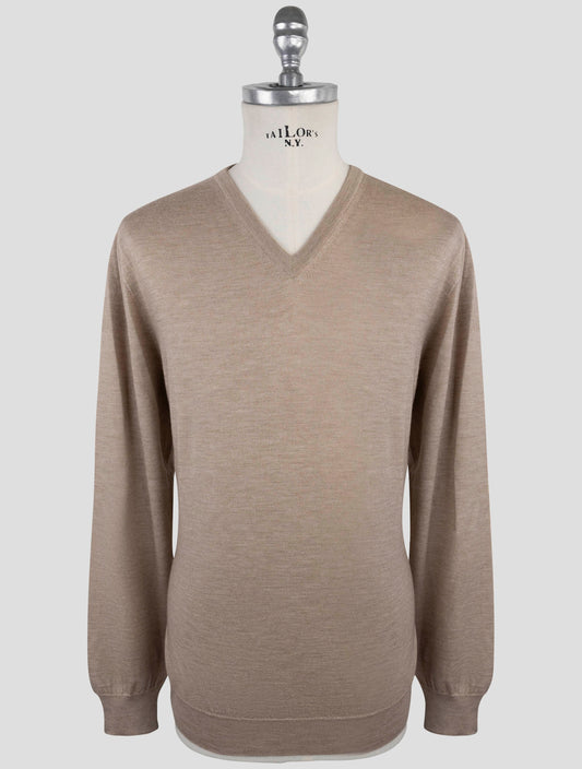 Kiton Beige Cashmere Silk Sweater V-Neck