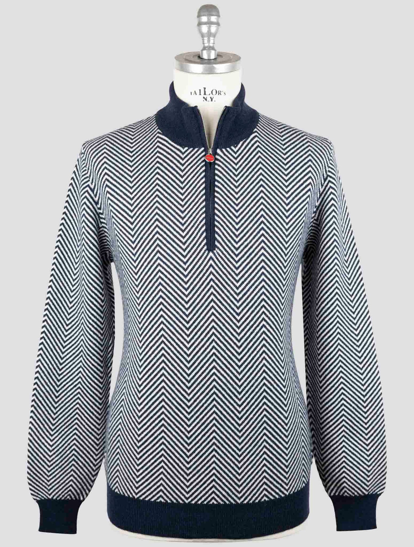 Kiton Blue White Cashmere Sweater Half Zip