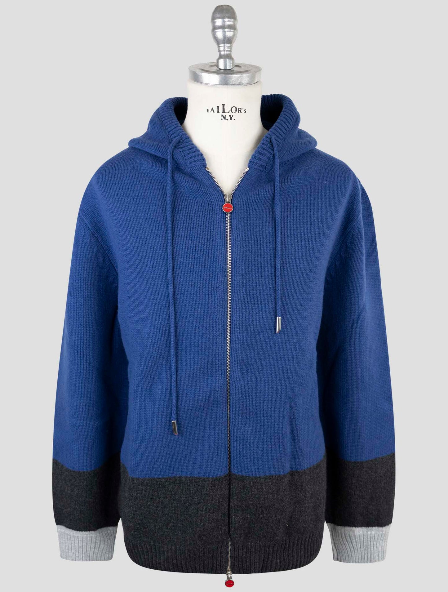 Kiton Blue Gray Wool Sweater Full Zip Hoodie