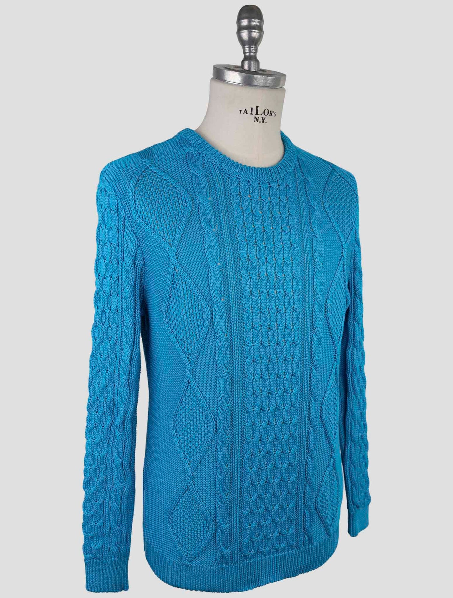 Kiton Light Blue Cotton Sweater Crewneck