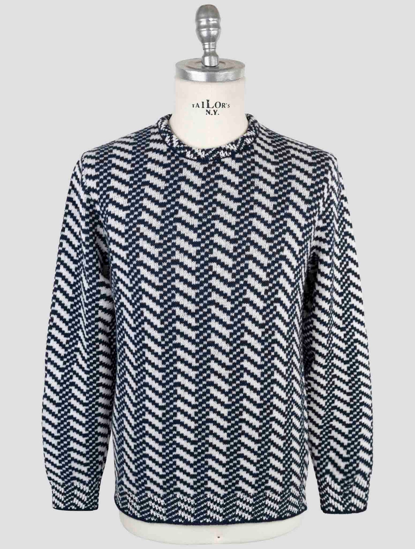 Kiton White Blue Cashmere Sweater Crewneck