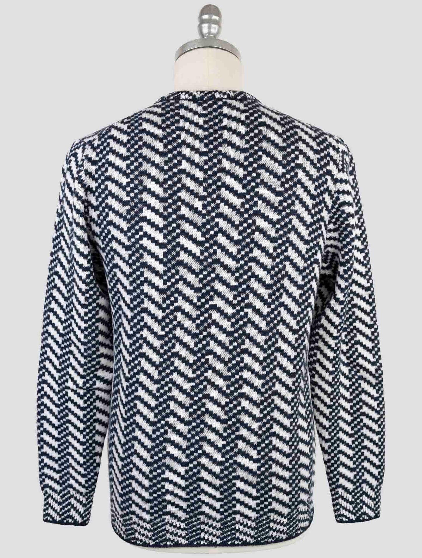 Kiton White Blue Cashmere Sweater Crewneck