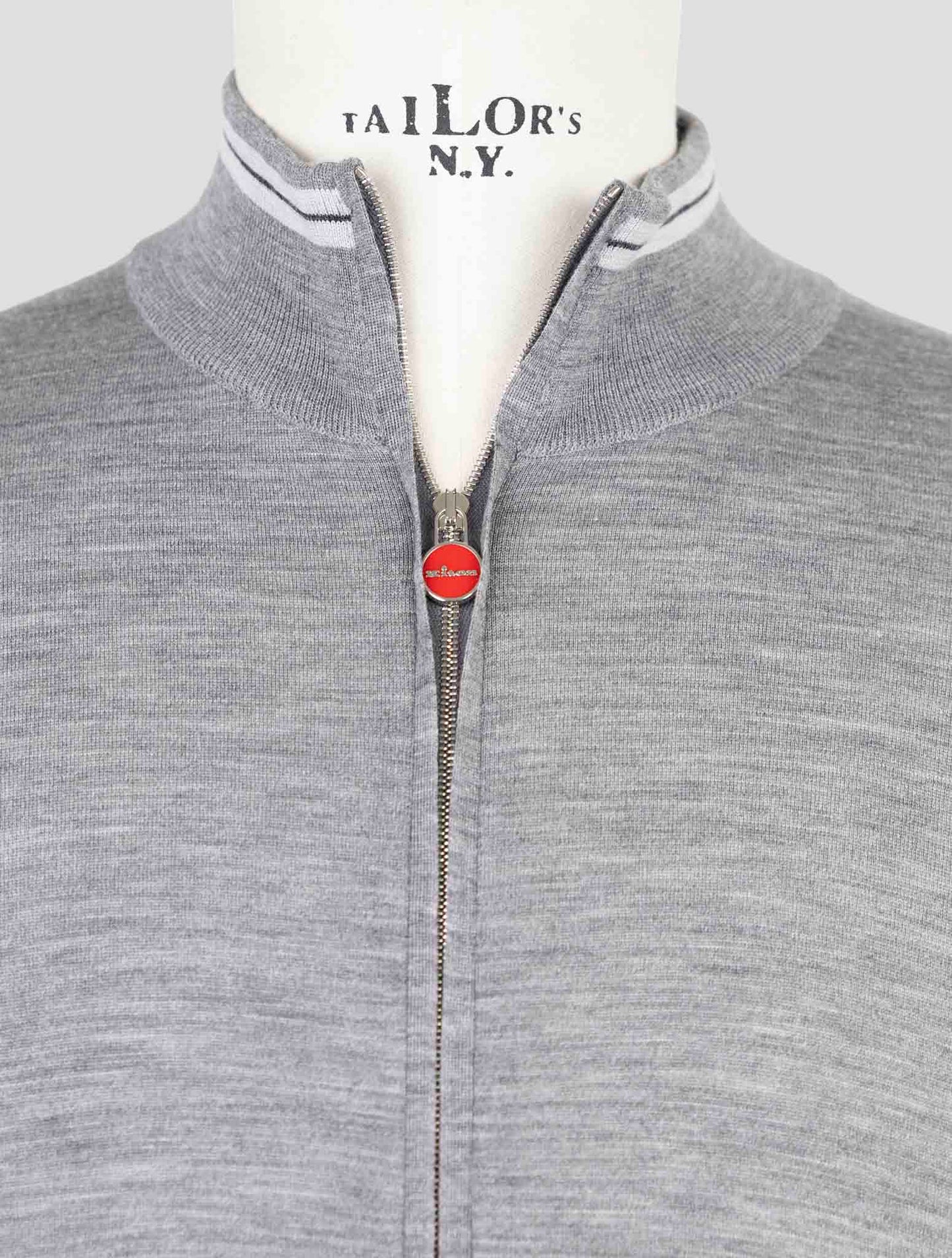 Kiton Gray Wool 14 Micron Diamante Blu Sweater Full Zip