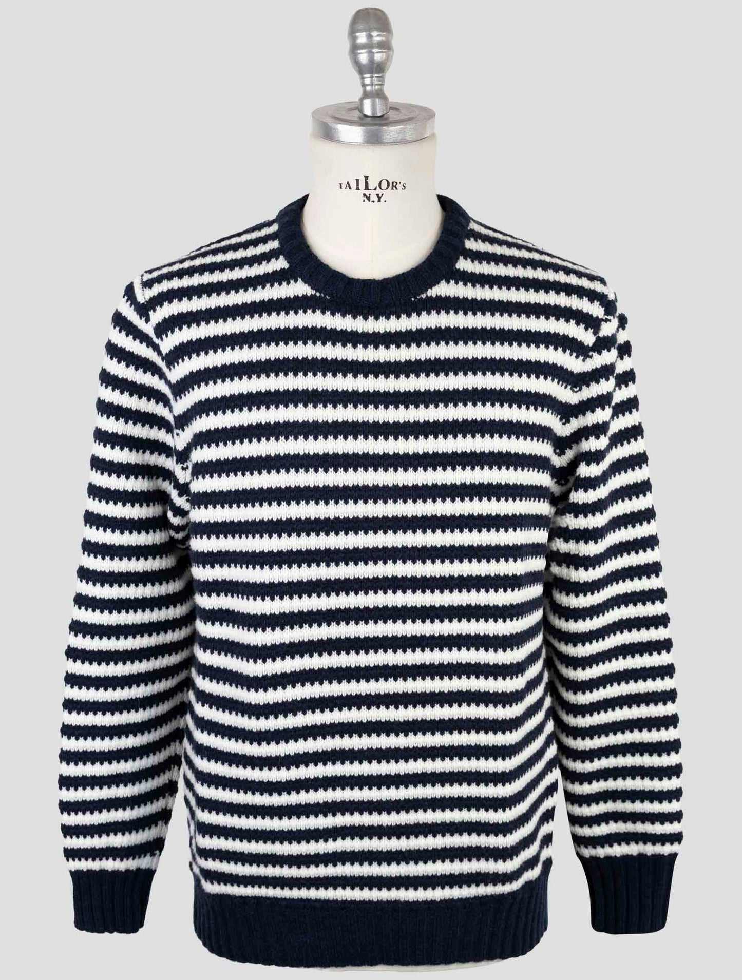 Kiton Blue White Cashmere Sweater Crewneck