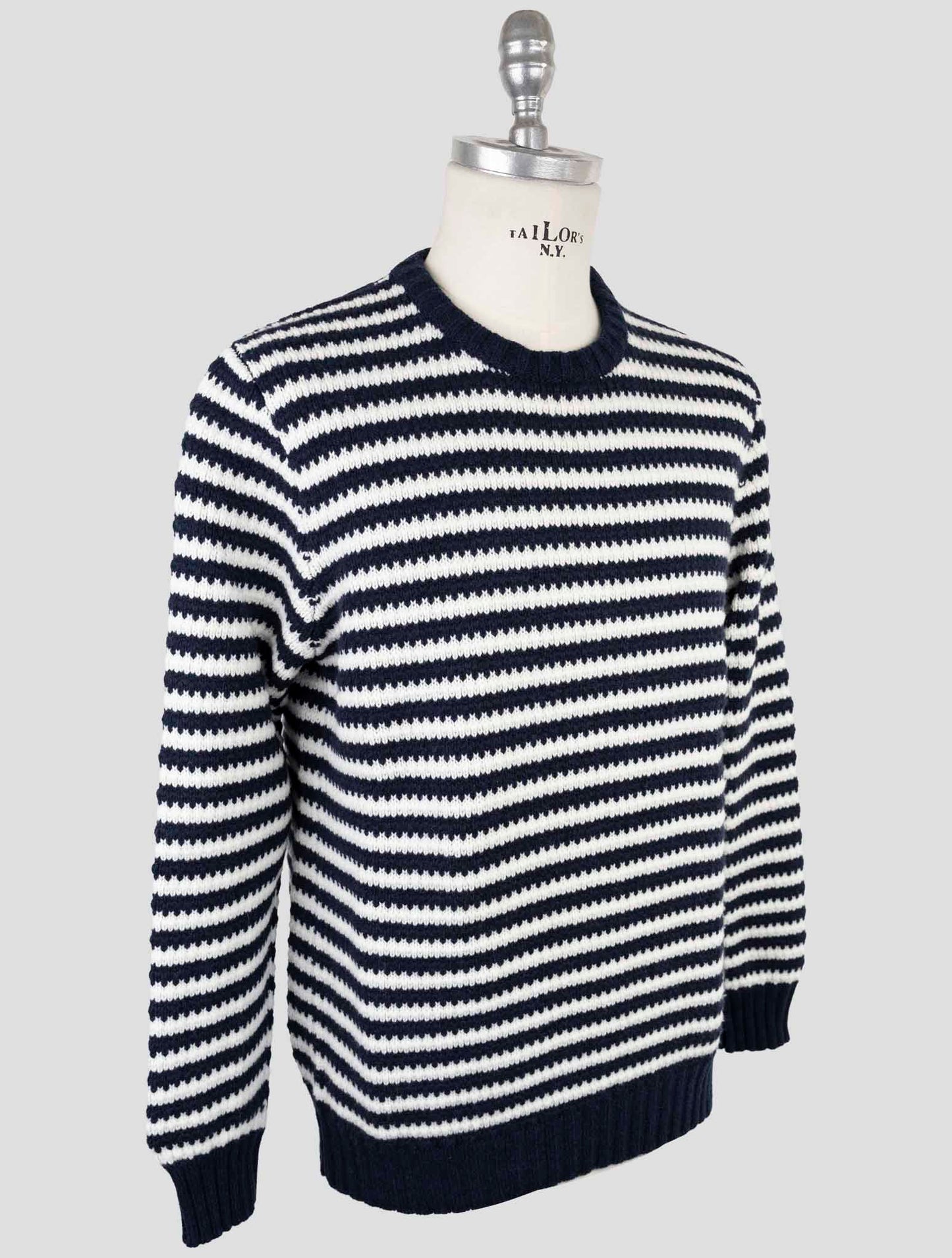 Kiton Blue White Cashmere Sweater Crewneck