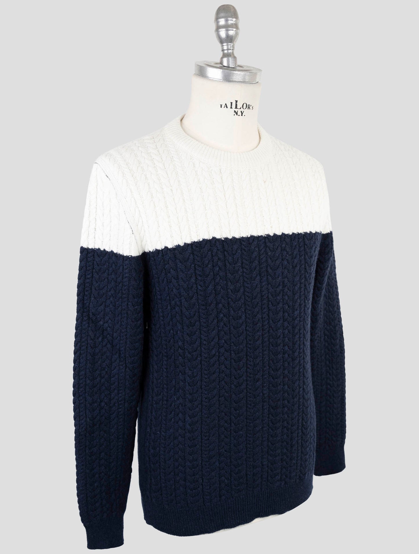 Kiton Blue White Cashmere Sweater Crewneck