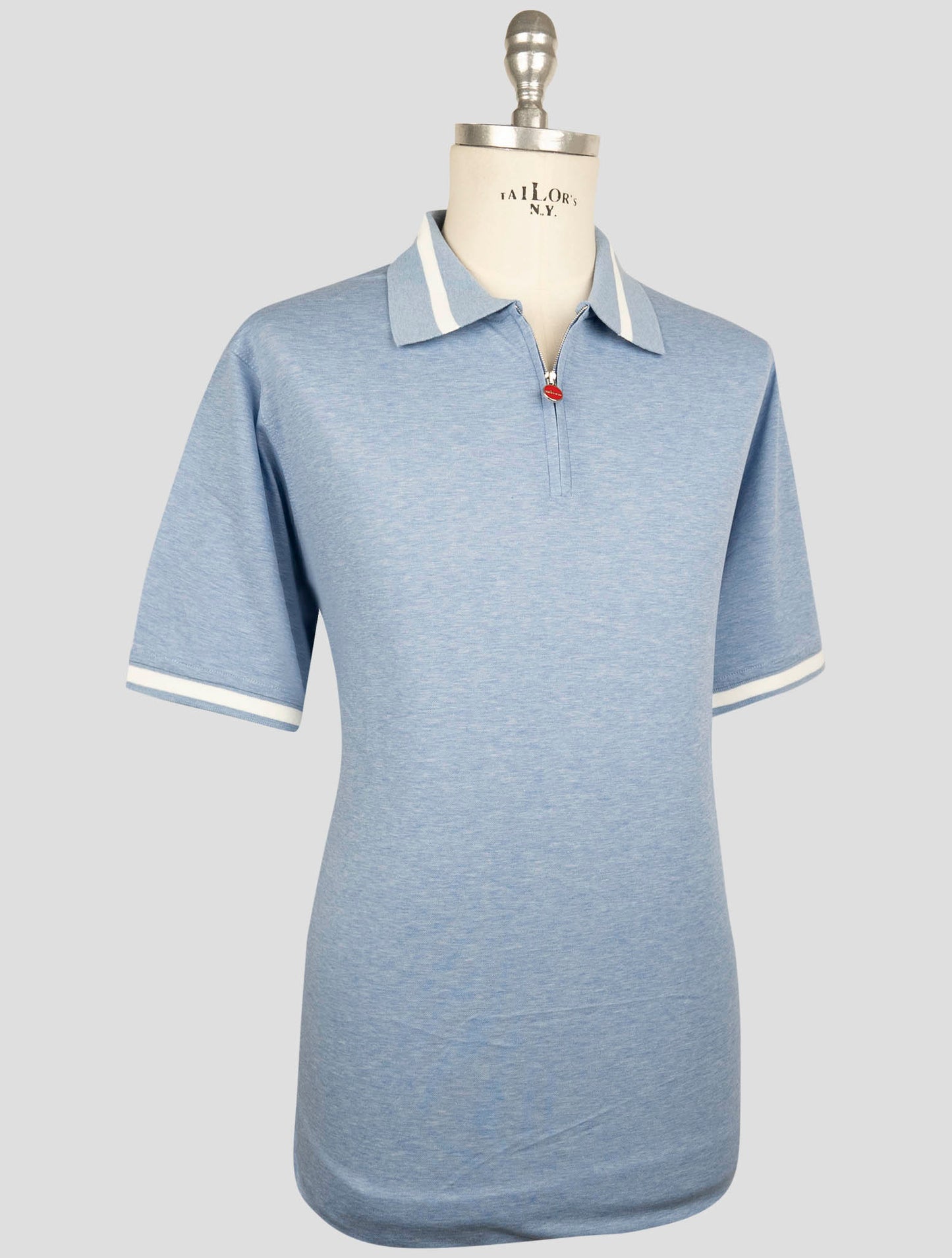 Kiton Light Blue Cotton Polo Half Zip
