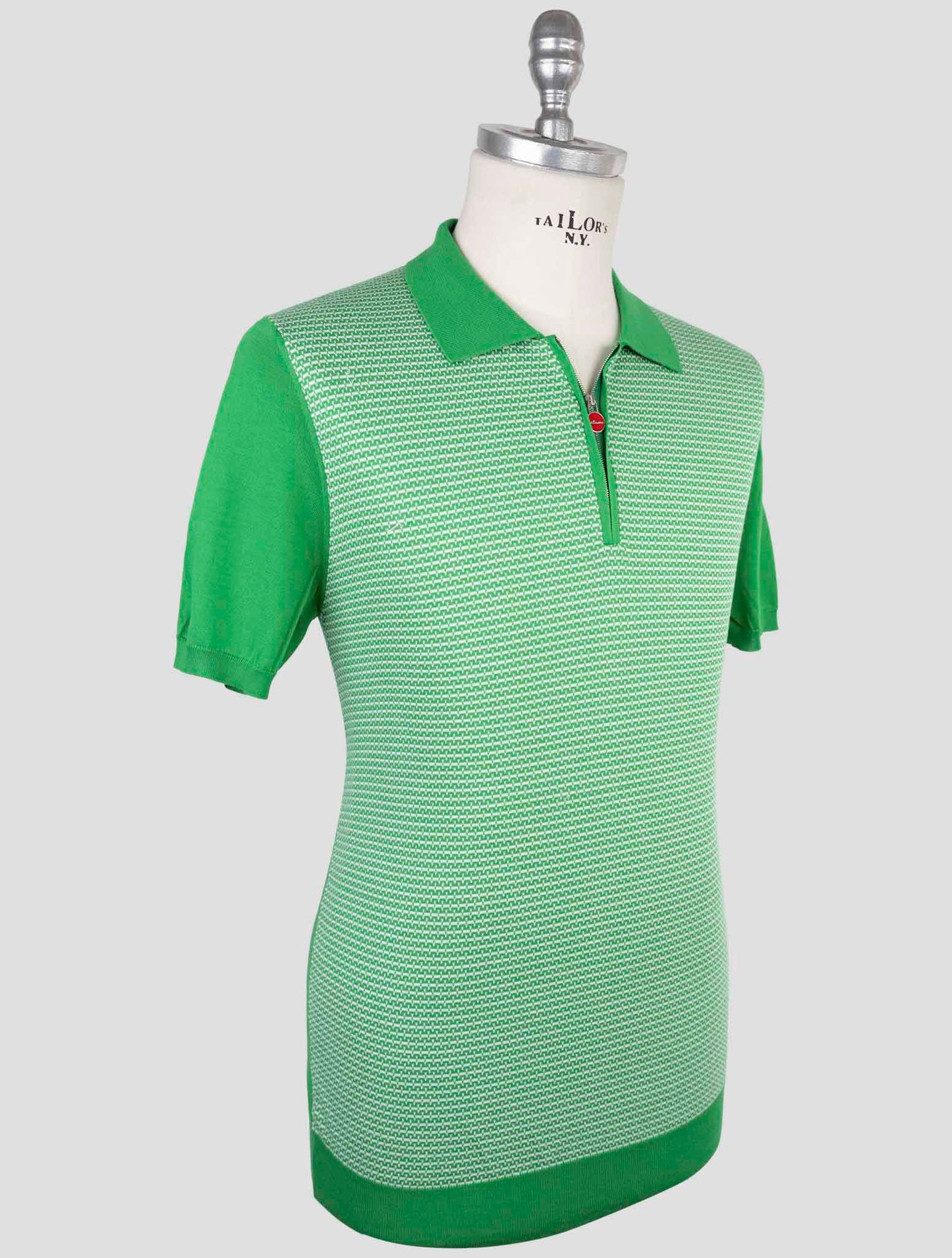 Kiton Green White Cotton Polo
