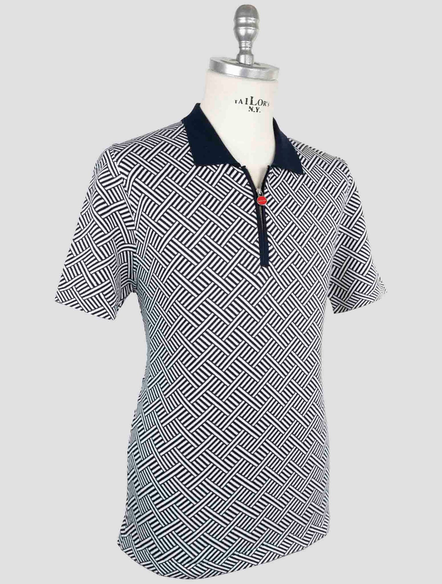 Kiton Blue White Cotton Polo Half Zip