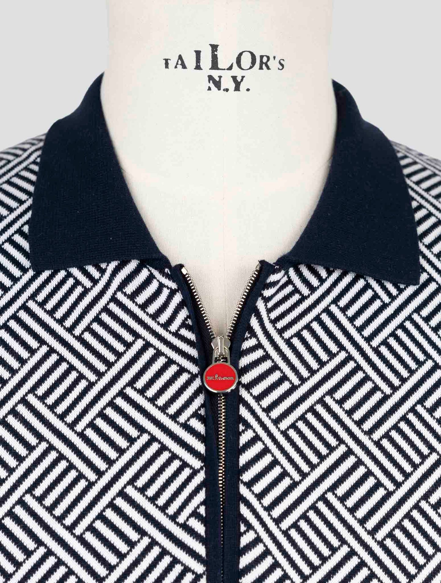 Kiton Blue White Cotton Polo Half Zip