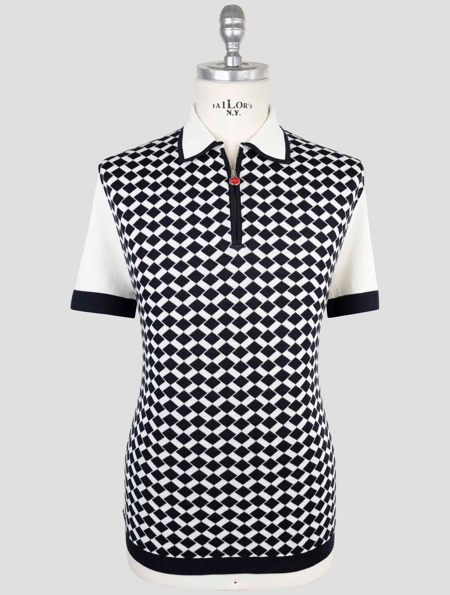 Kiton Blue White Silk Cotton Polo Half Zip