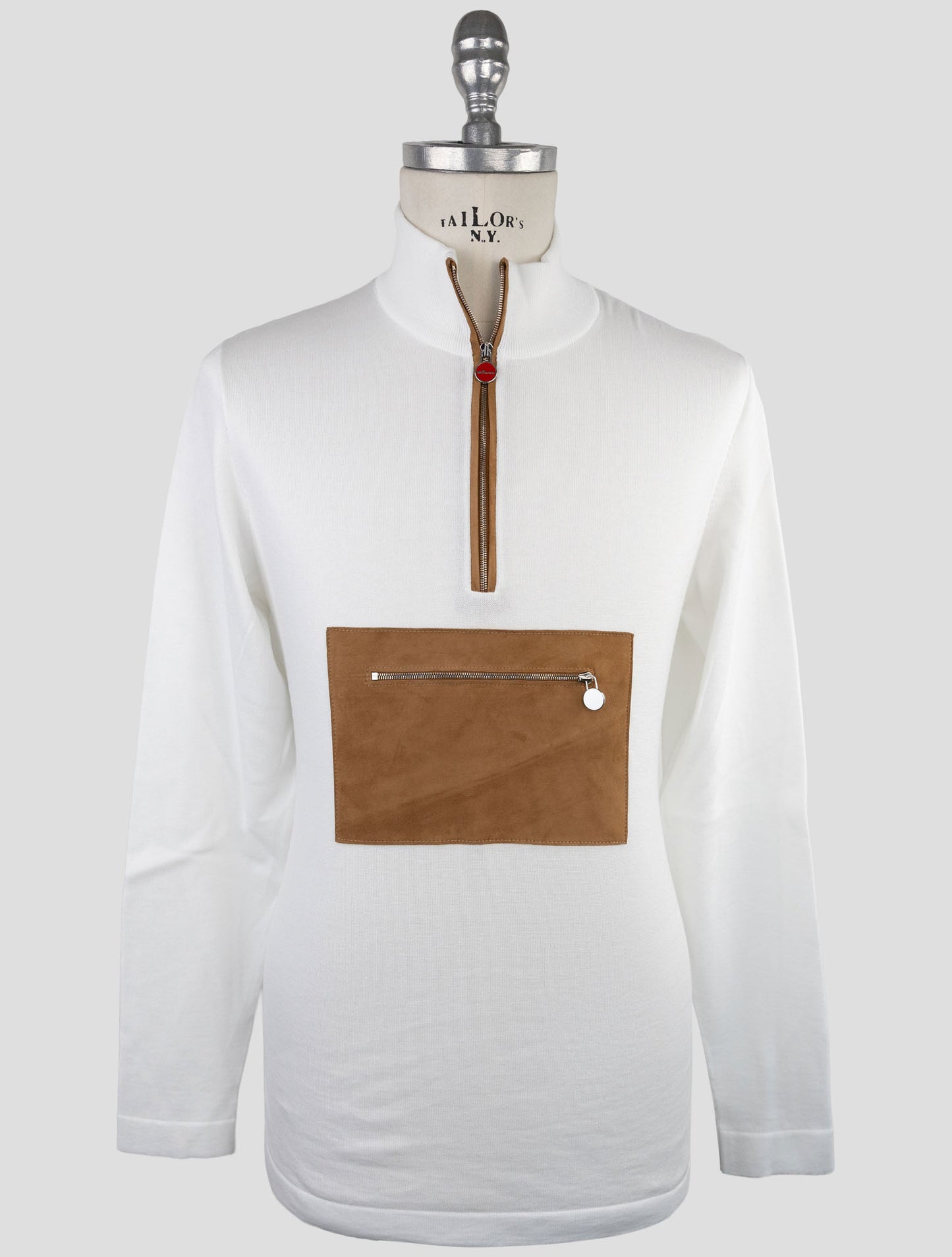 Kiton White Cotton Sweater Half Zip