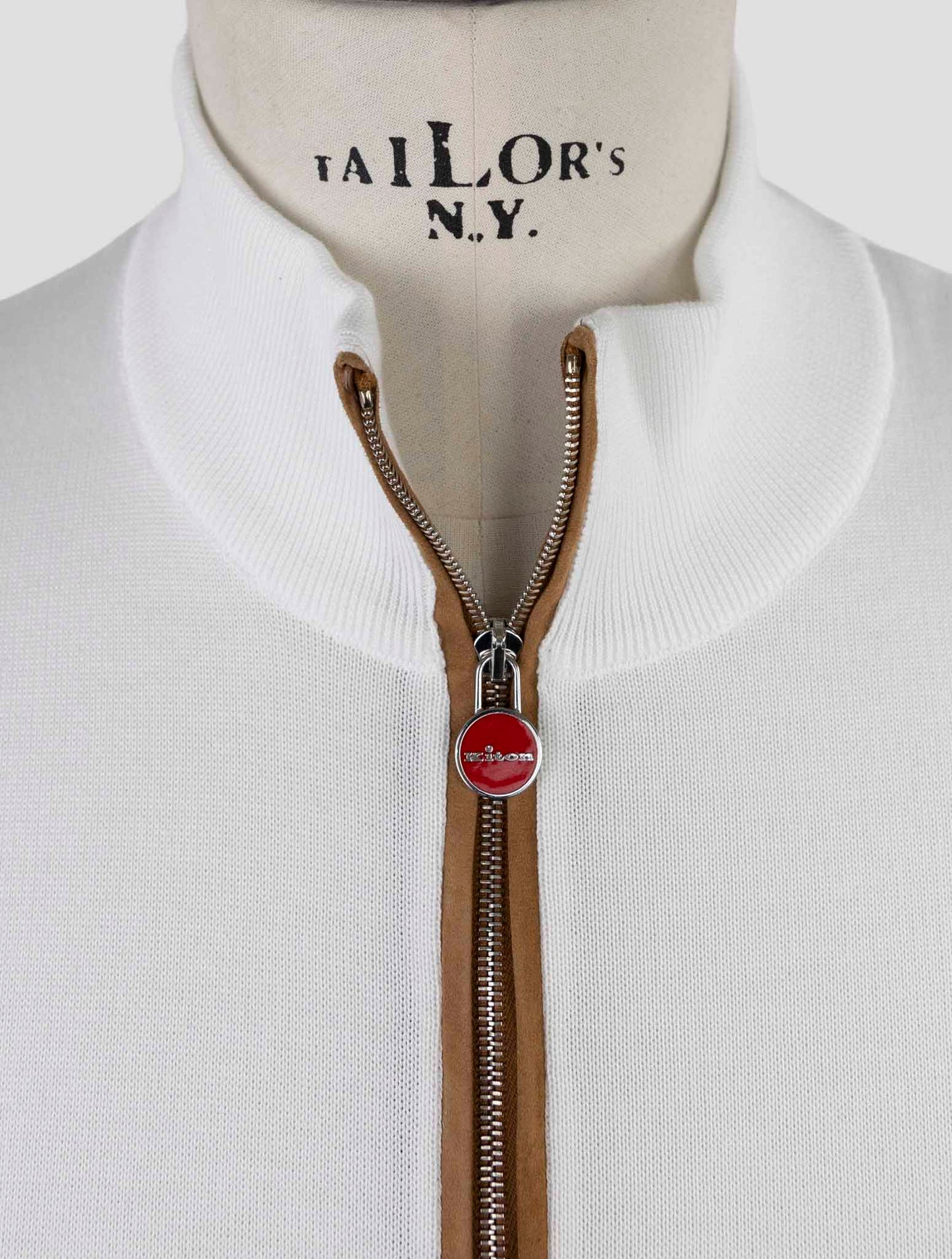 Kiton White Cotton Sweater Half Zip