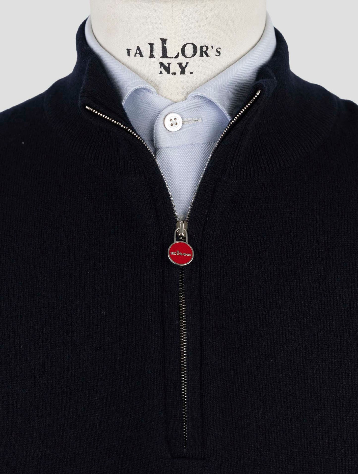 Kiton Blue Cashmere Sweater Half Zip
