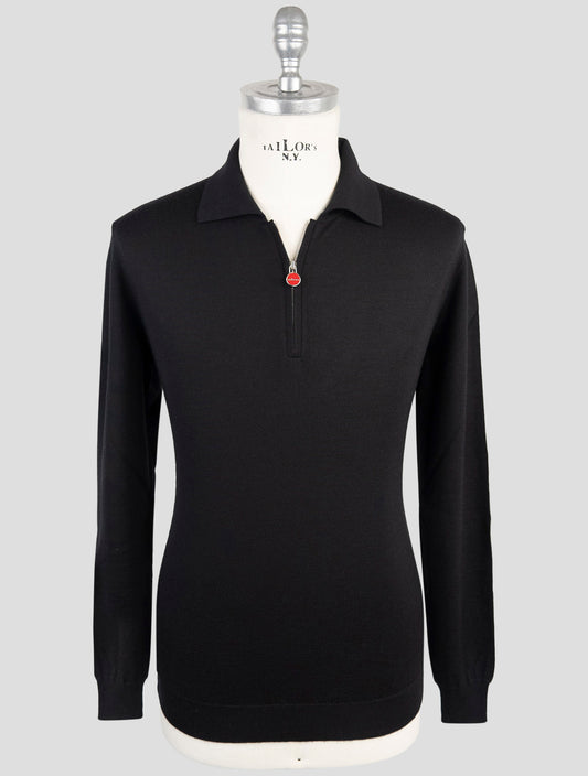 Kiton Black Cashmere Silk Sweater Polo Half Zip