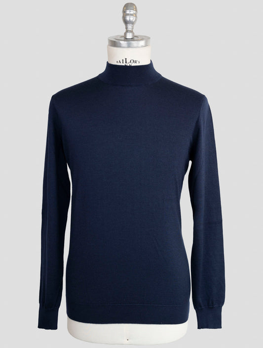 Kiton Blue Cashmere Silk Sweater Half Neck
