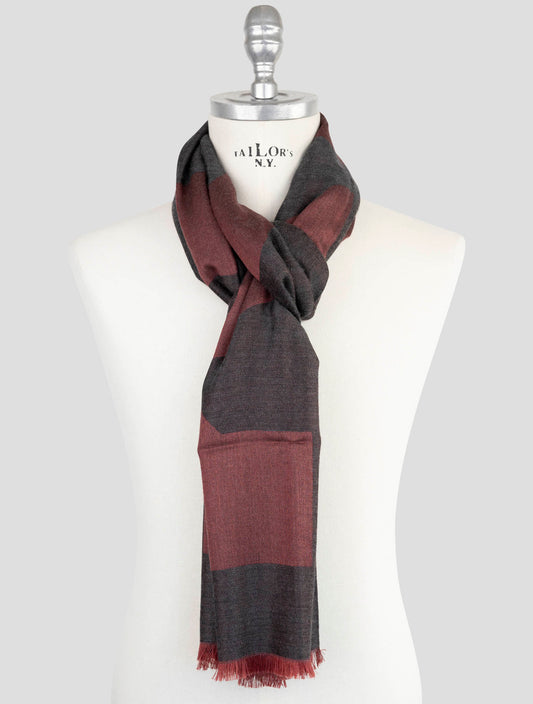 Kiton Burgundy Gray Cashmere Silk Scarf
