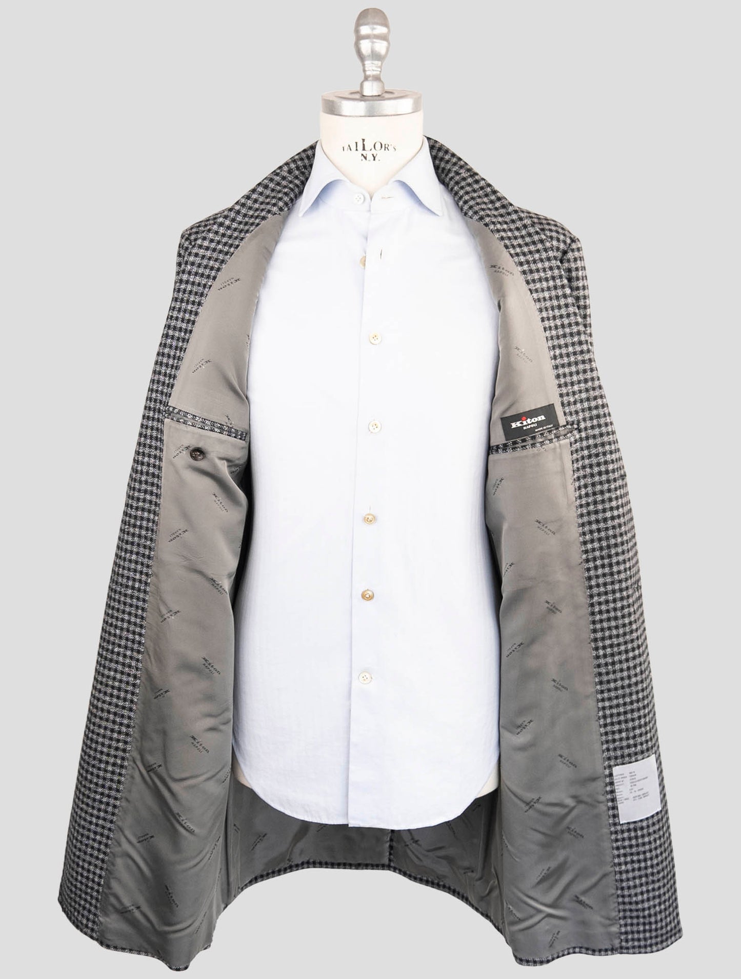 Kiton Gray Black Fleece Wool Overcoat