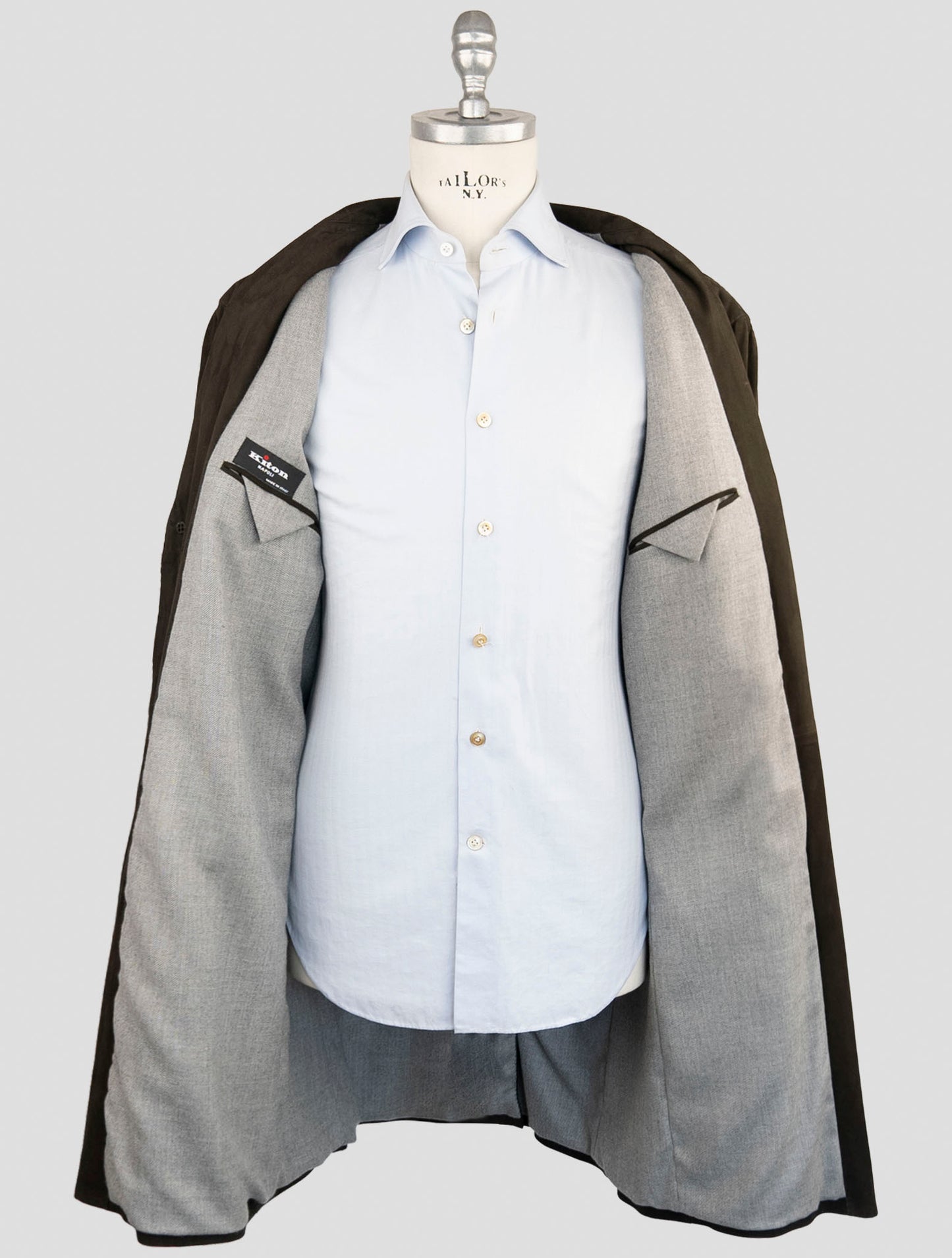 Kiton Brown Leather Suede Overcoat