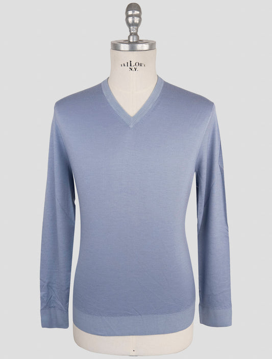 Kiton Light Blue Cashmere Silk Sweater V-Neck