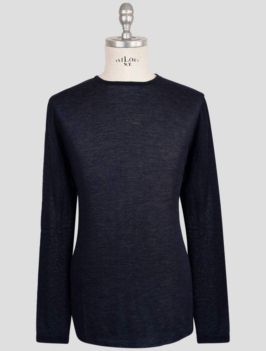 Kiton Knt Dark Blue Cashmere Silk Sweater Crewneck
